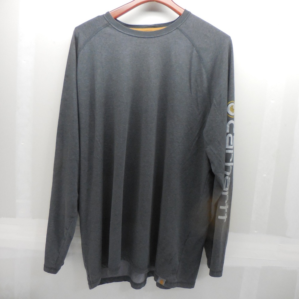 Carhartt Force Mens 2XL Gray Long Sleeve Graphic Logo Performance T-Shirt